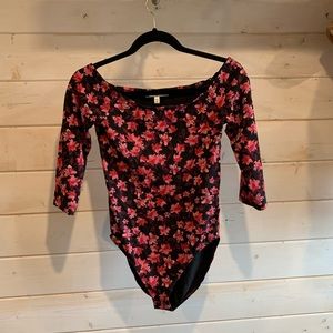 Express One Eleven | Pink & Black Floral Bodysuit